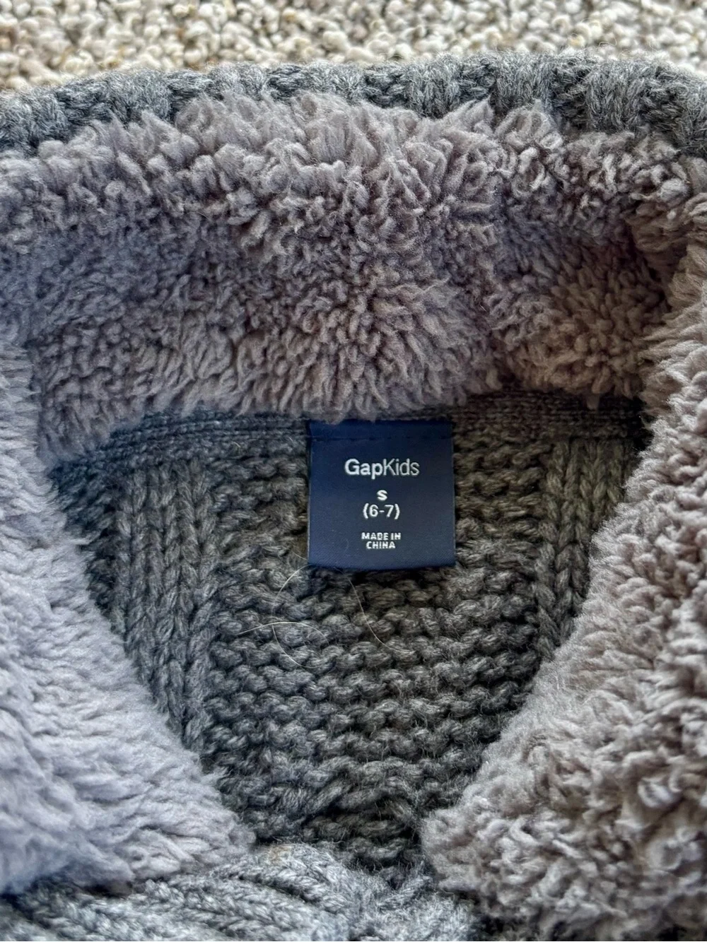 Boys gap Cable Knit Button sherpa lined neck Sweater - Gray